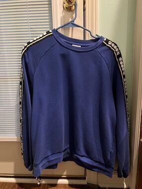 Diadora Blue Crewneck Sweatshirt with Black & White Sleeve Tape